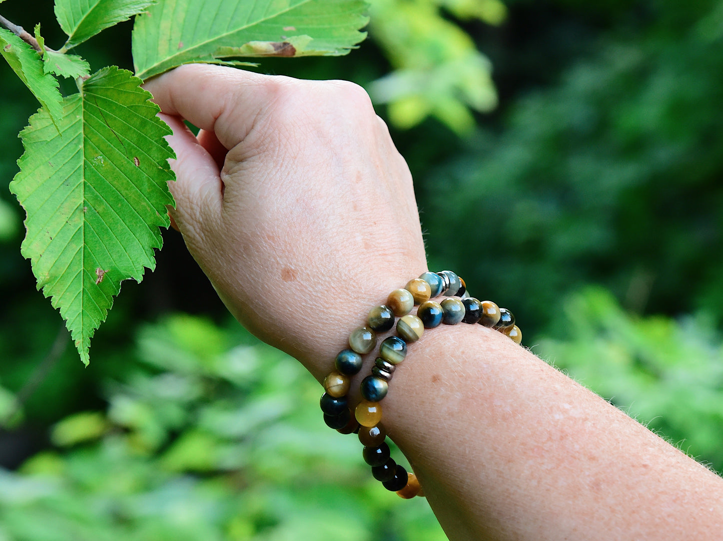 Blue & Honey Tiger Eye Bead Bracelet