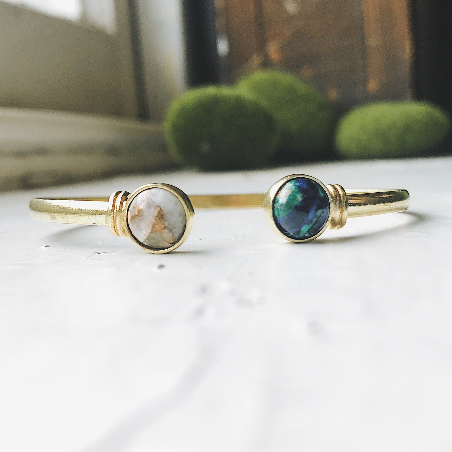 Earth and Moon Cuff Bracelet with Natural Stones