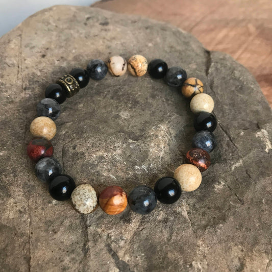 Jasper, Obsidian & Larvikite Bead Bracelet