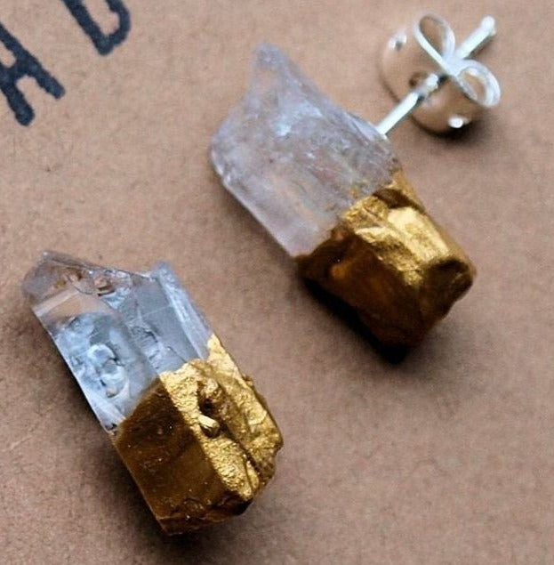 Gold & Raw Quartz Earrings