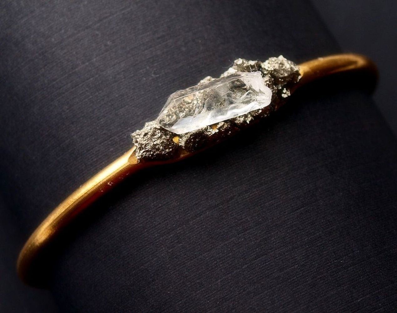 Pyrite and Quartz Gold Bangle