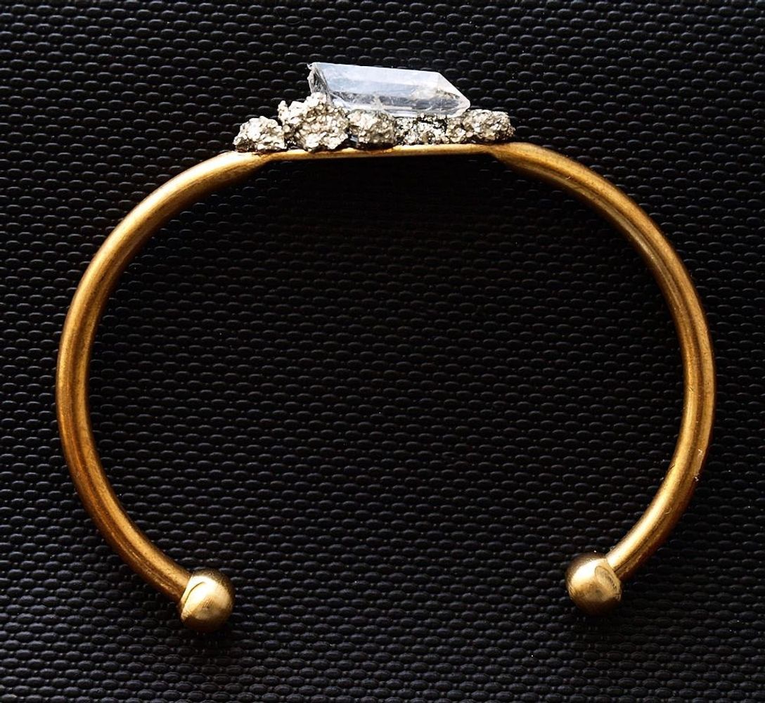 Pyrite and Quartz Gold Bangle