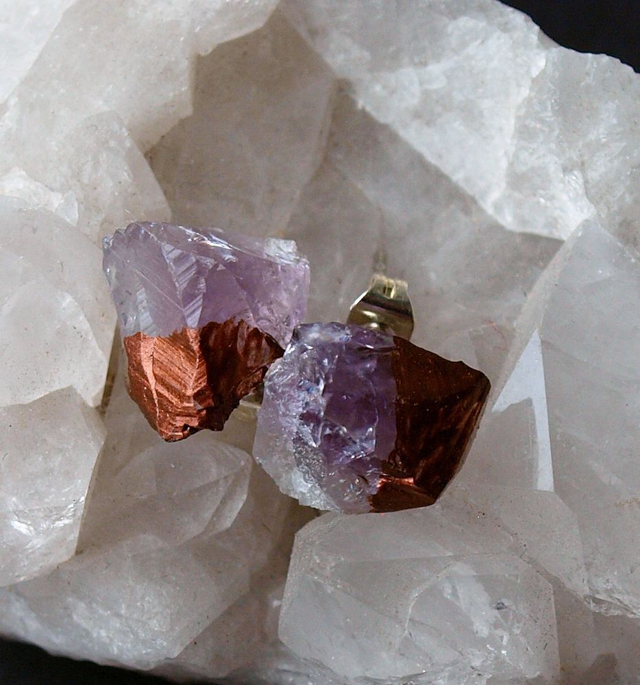 Bronze & Raw Amethyst Chunk Earrings