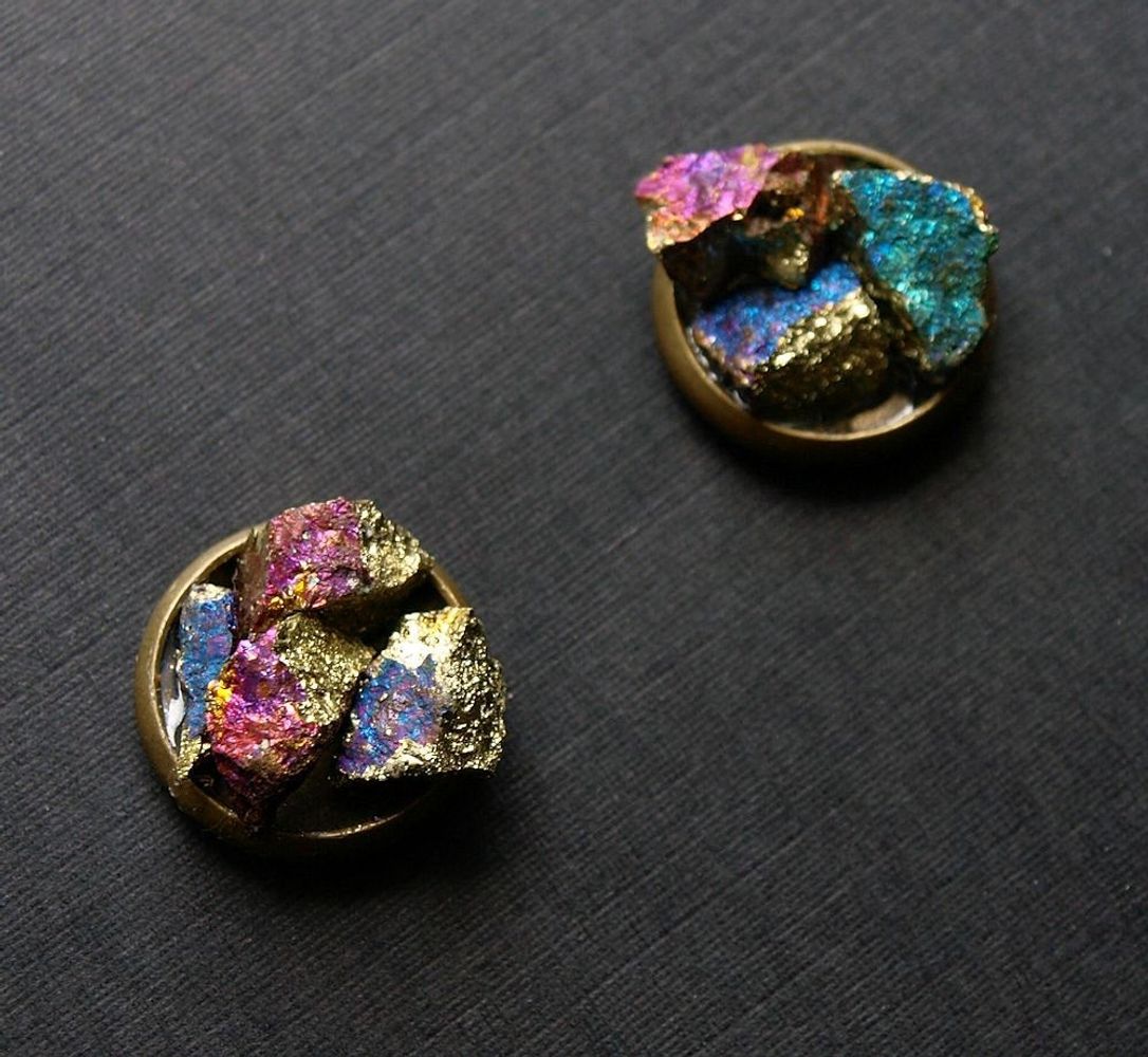 Raw Peacock Ore Cluster Stud Earrings